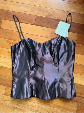 Wtoo Satin Spaghetti Strap Corset Top in Shimmering plum purple / brown